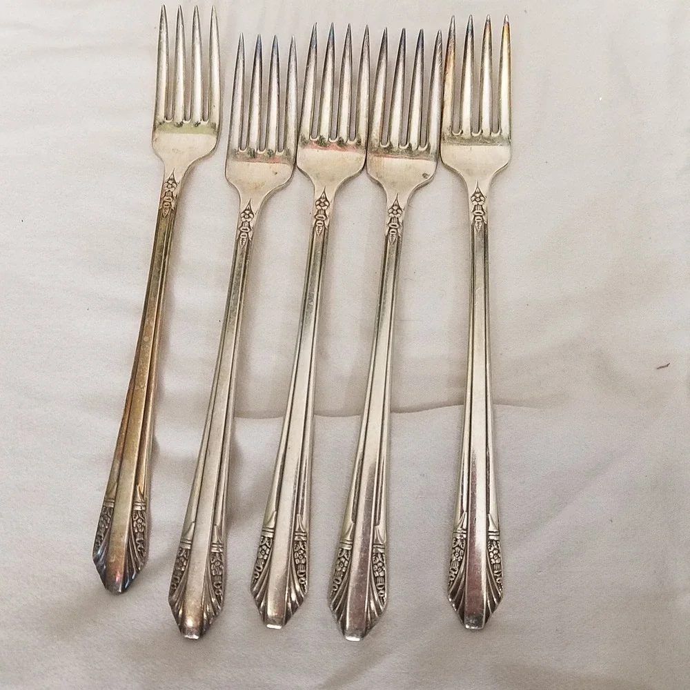 International Silver Rosalind Dinner Forks Set of 5 Silver Silverplate Good 1938